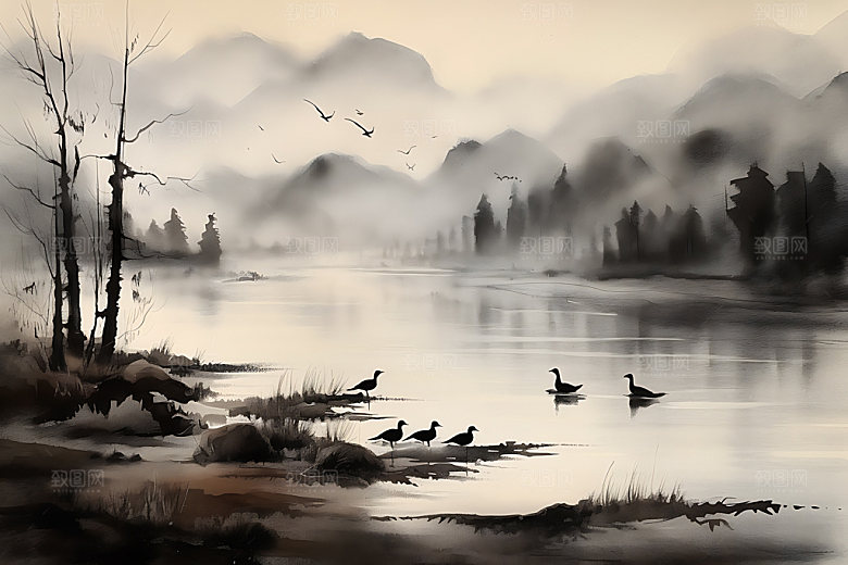 水墨中国风山水装饰画