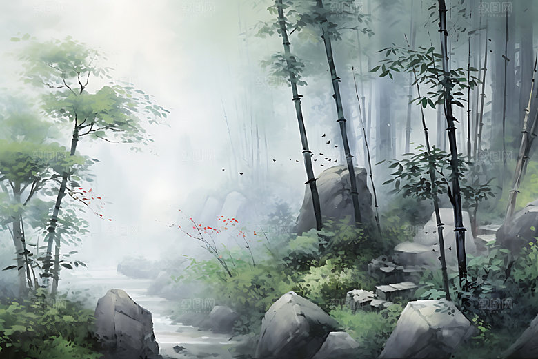 水墨墨染山水装饰画