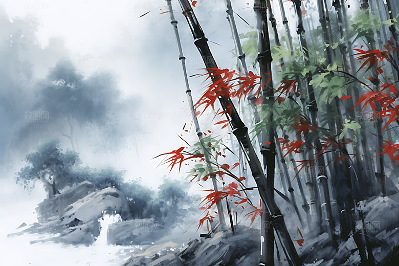 水墨墨染山水装饰画