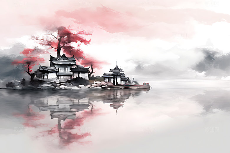 水墨山水晕染装饰画