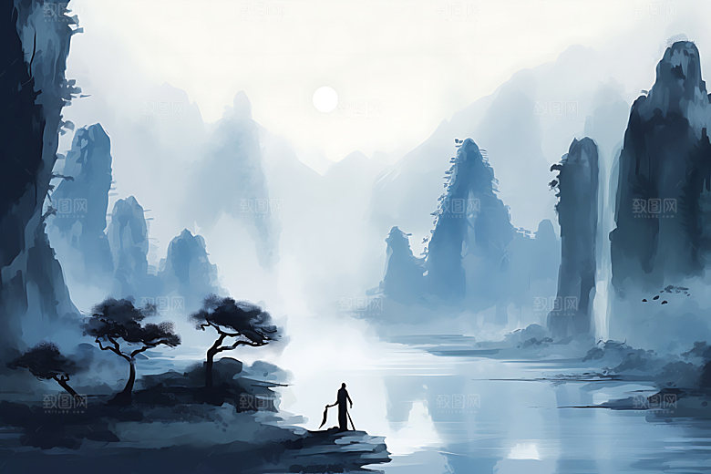 水墨山水墨染装饰画