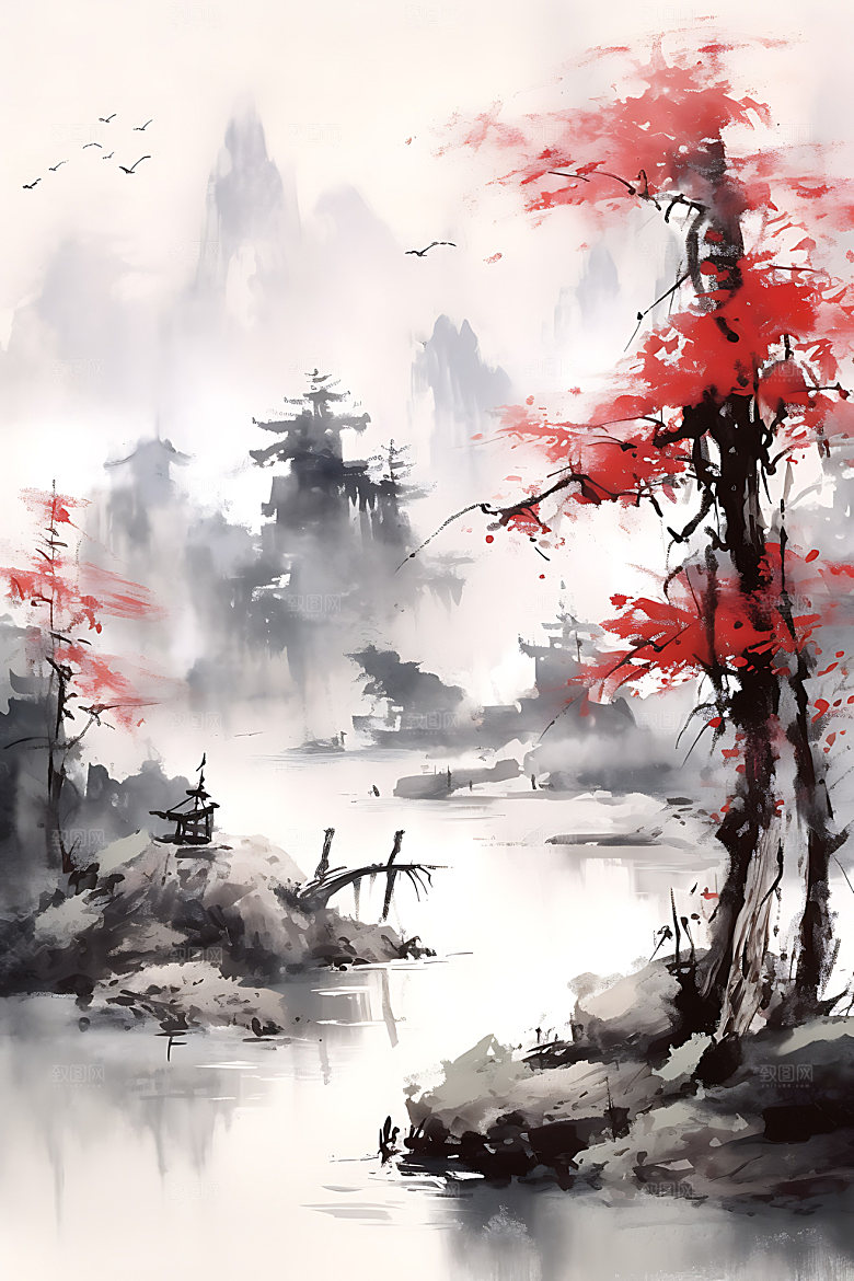 山水笔墨水墨装饰画
