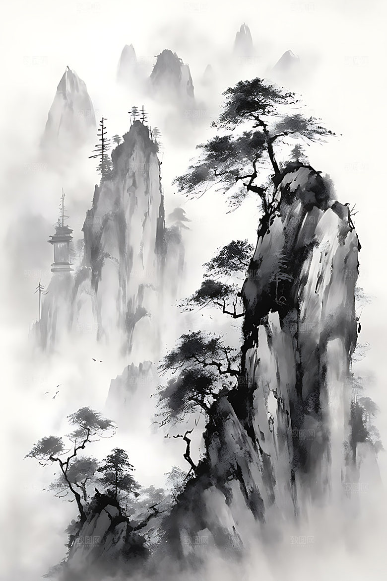 山水工笔画写意装饰画