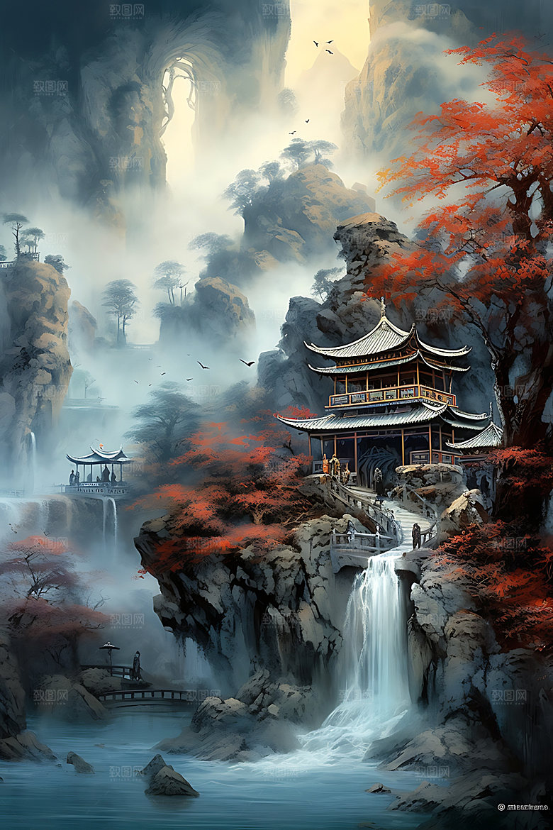 山水工笔画写意装饰画