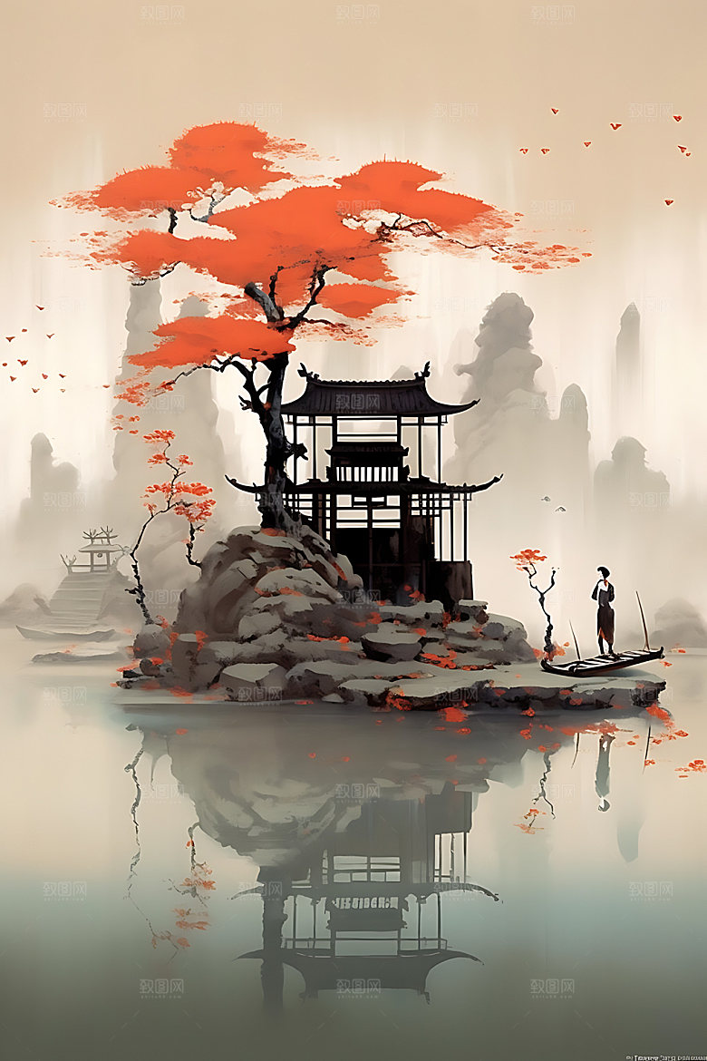山水水墨工笔画装饰画