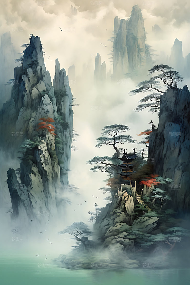 山水笔墨水墨装饰画