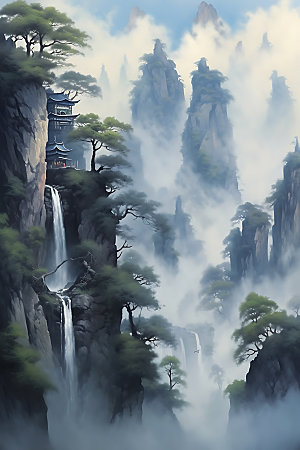 山水中国画中国风装饰画