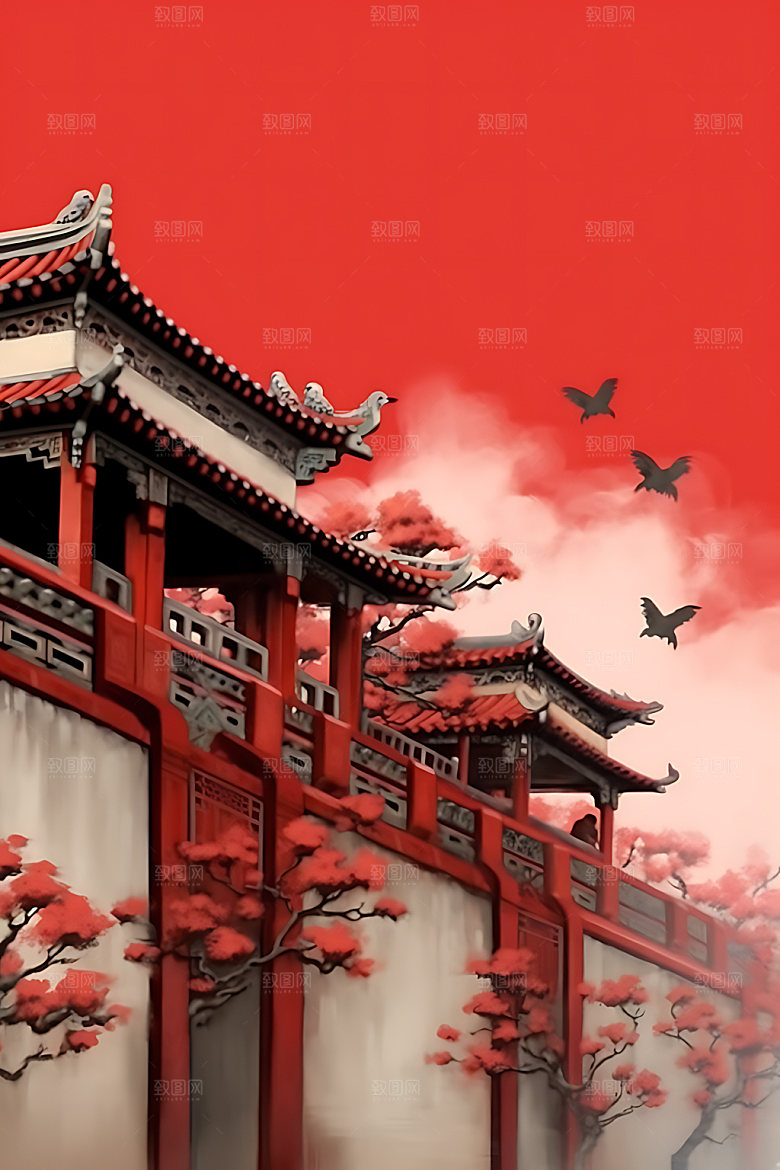 山水中式水墨装饰画