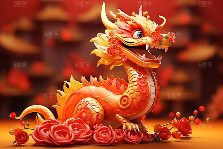 中国龙十二生肖3D效果图