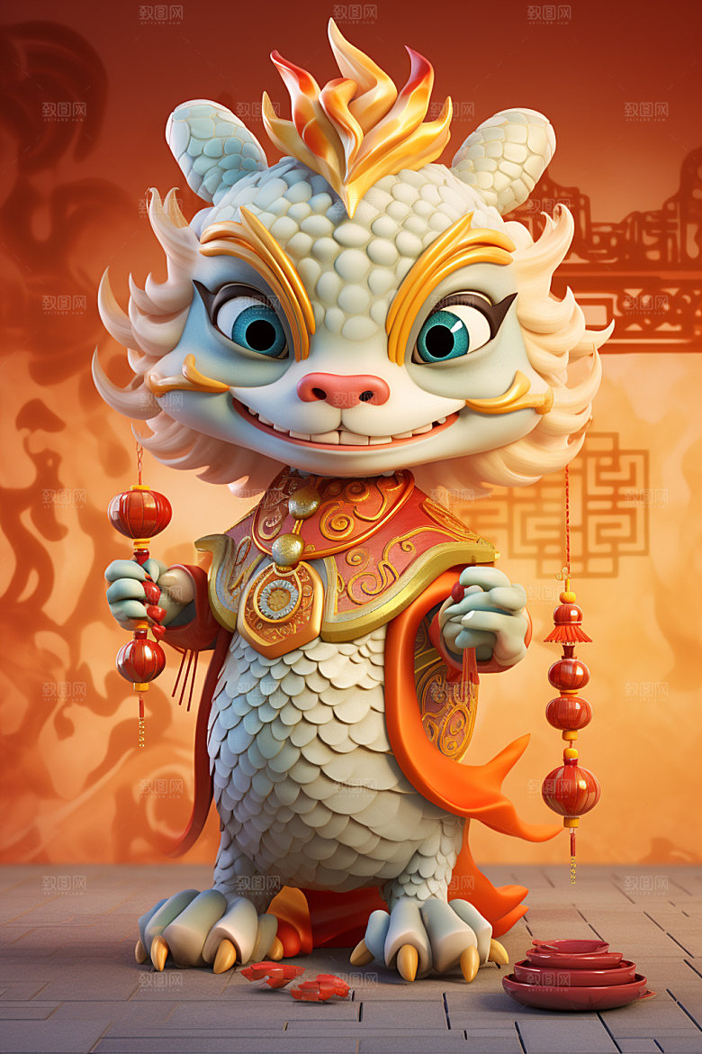 卡通中国龙春节龙年模型