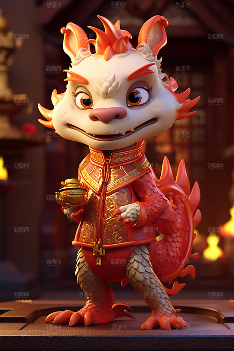 卡通中国龙拟人春节模型