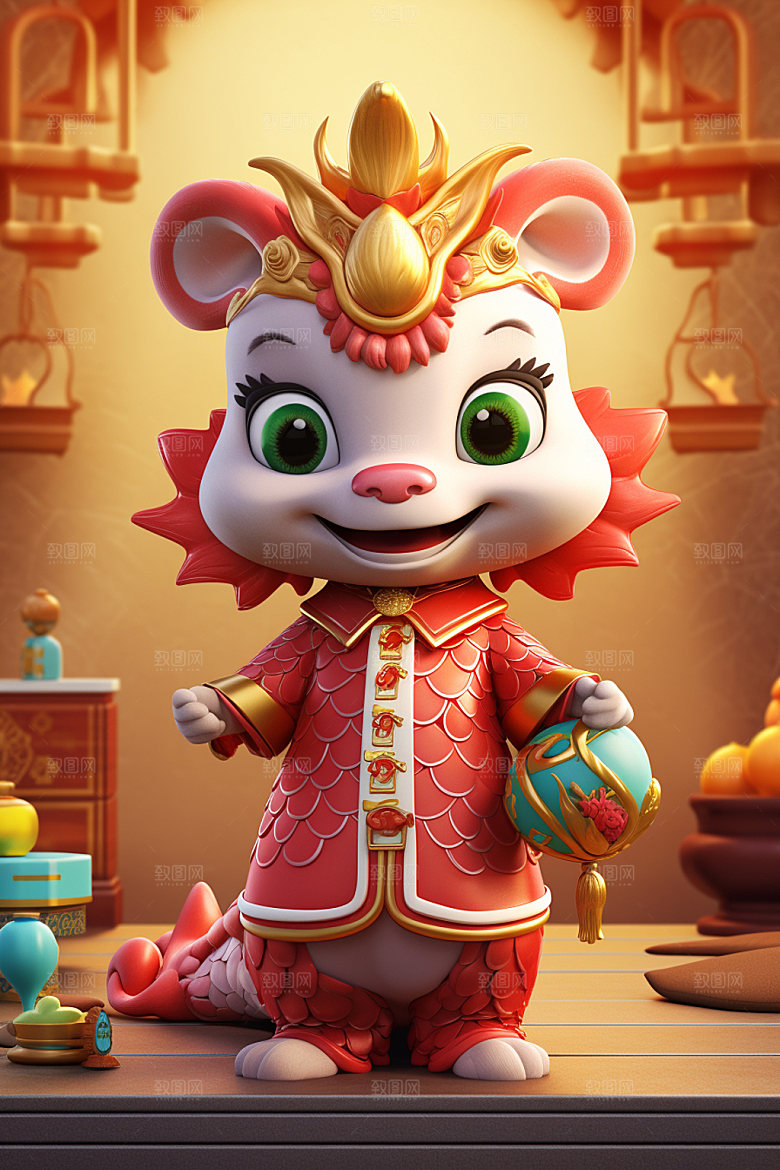 卡通中国龙龙年立体模型