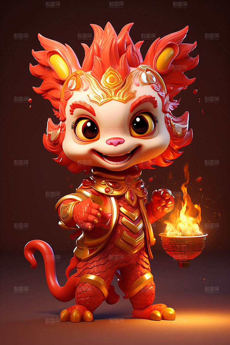 卡通中国龙龙年拟人模型