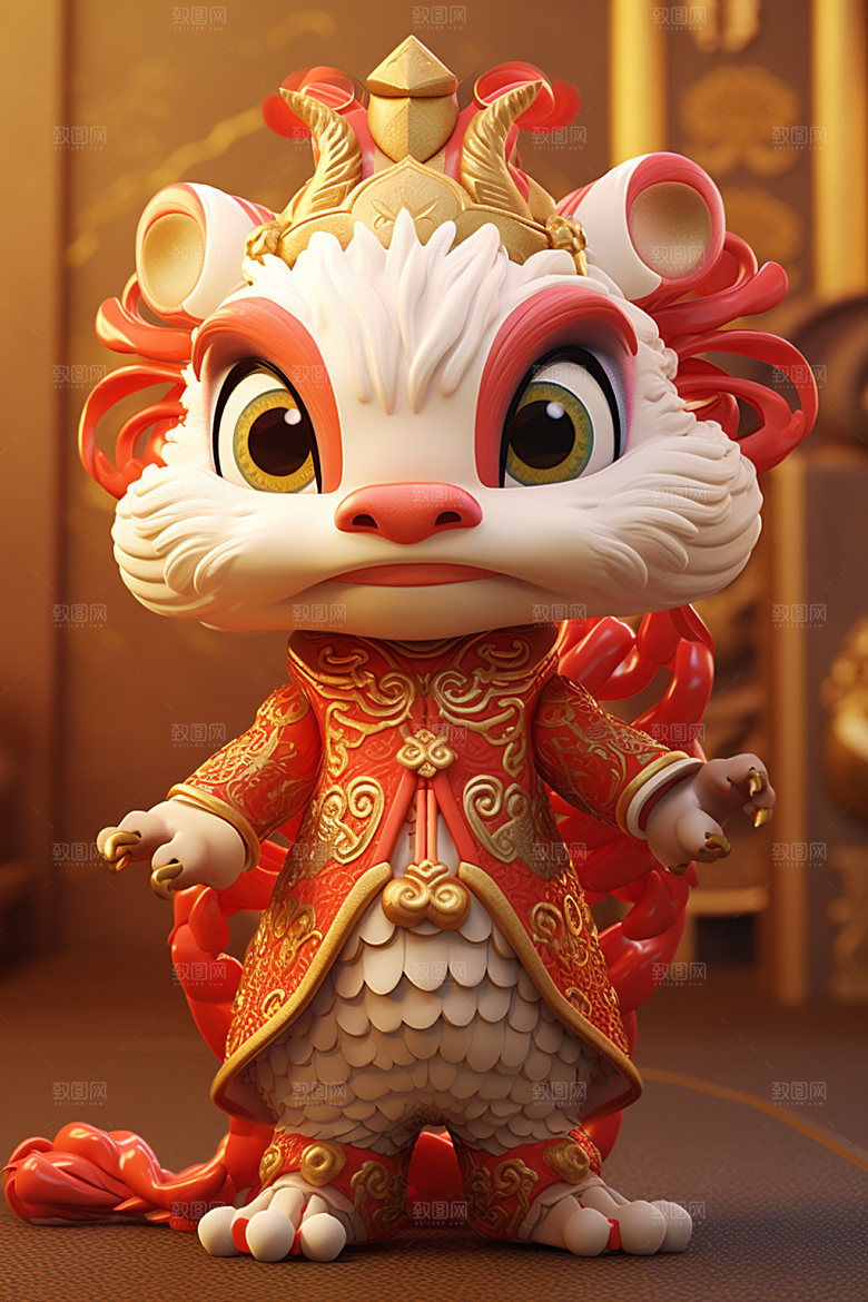 卡通中国龙拟人3D模型
