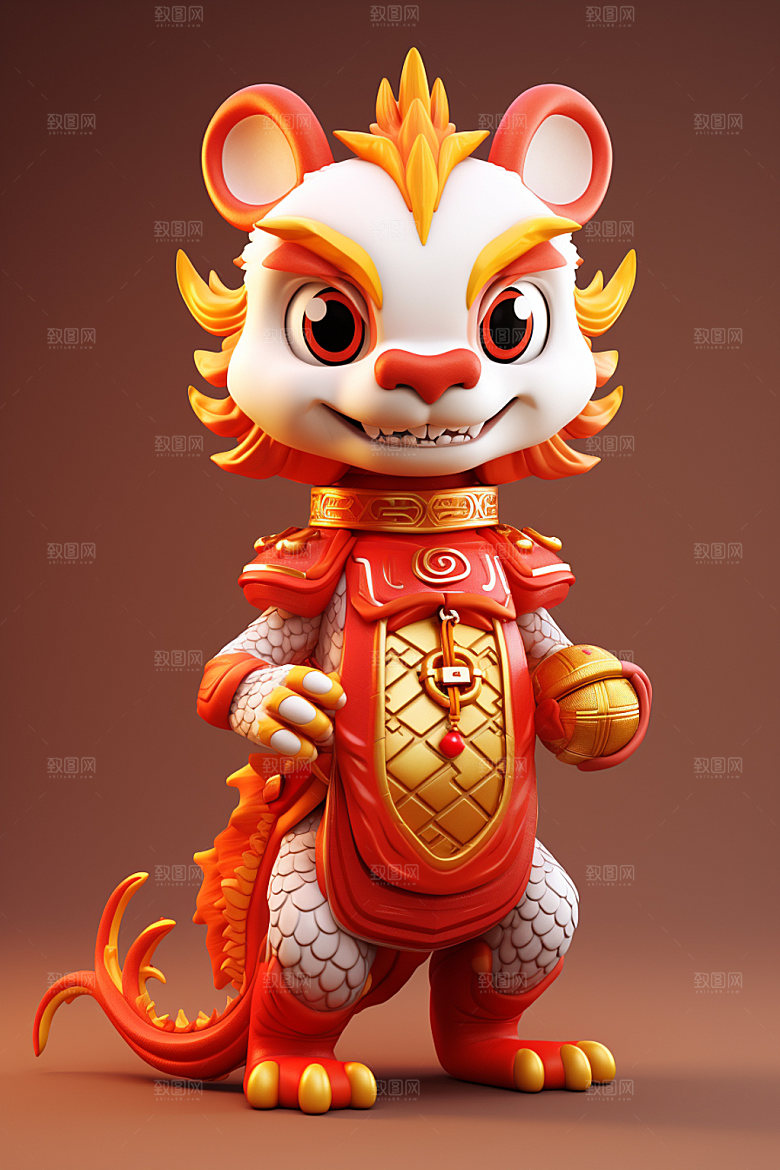卡通中国龙龙年立体模型