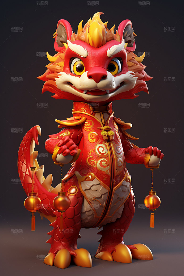 卡通中国龙喜庆新年模型