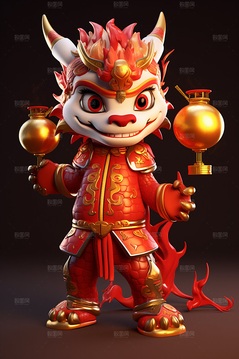 卡通中国龙春节新年模型