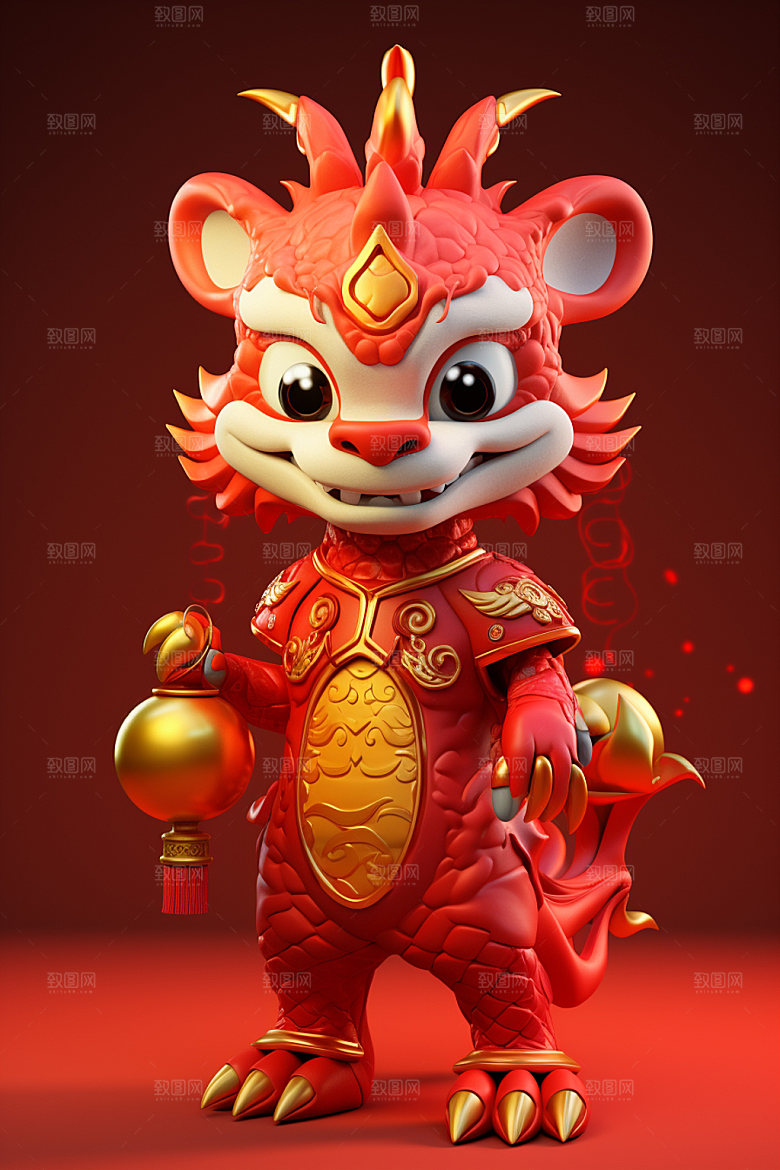 卡通中国龙3D拟人模型