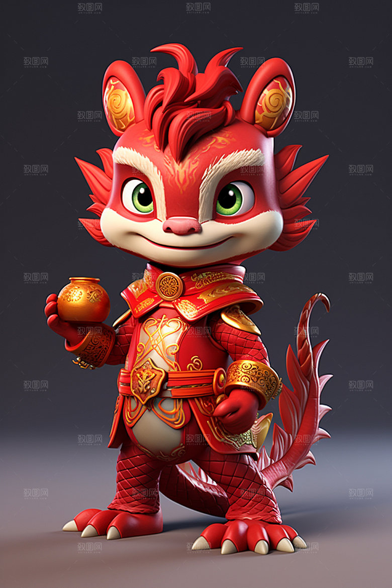卡通中国龙拟人3D模型