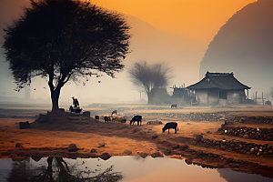 中国乡村田野高清摄影图