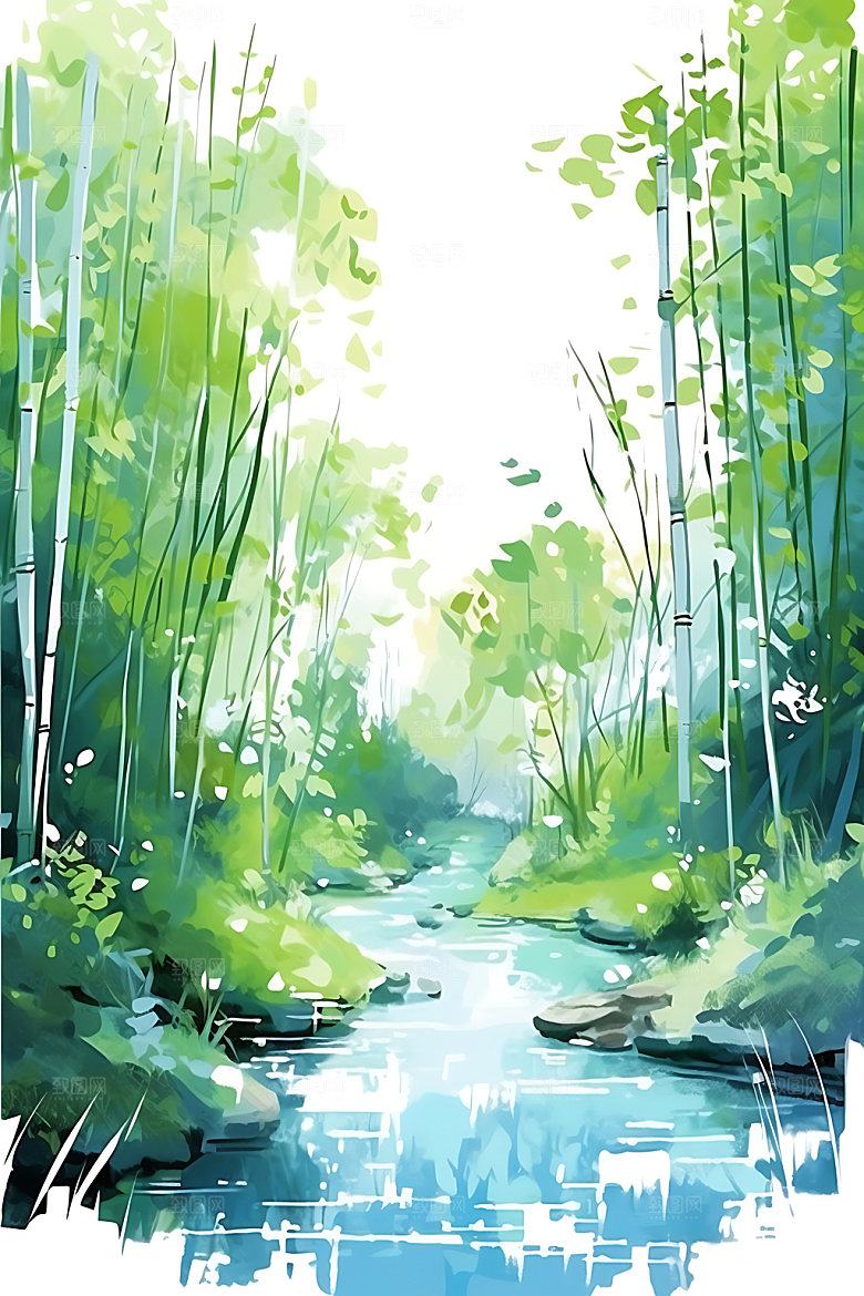 水墨竹林国画中国风插画