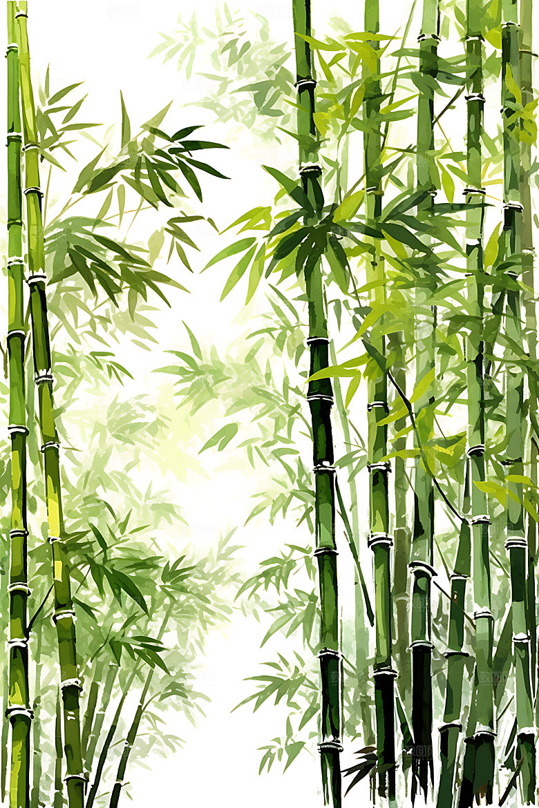 水墨竹林中国风风光插画