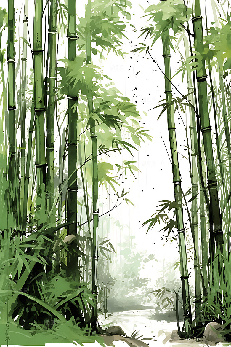 水墨竹林自然国画插画
