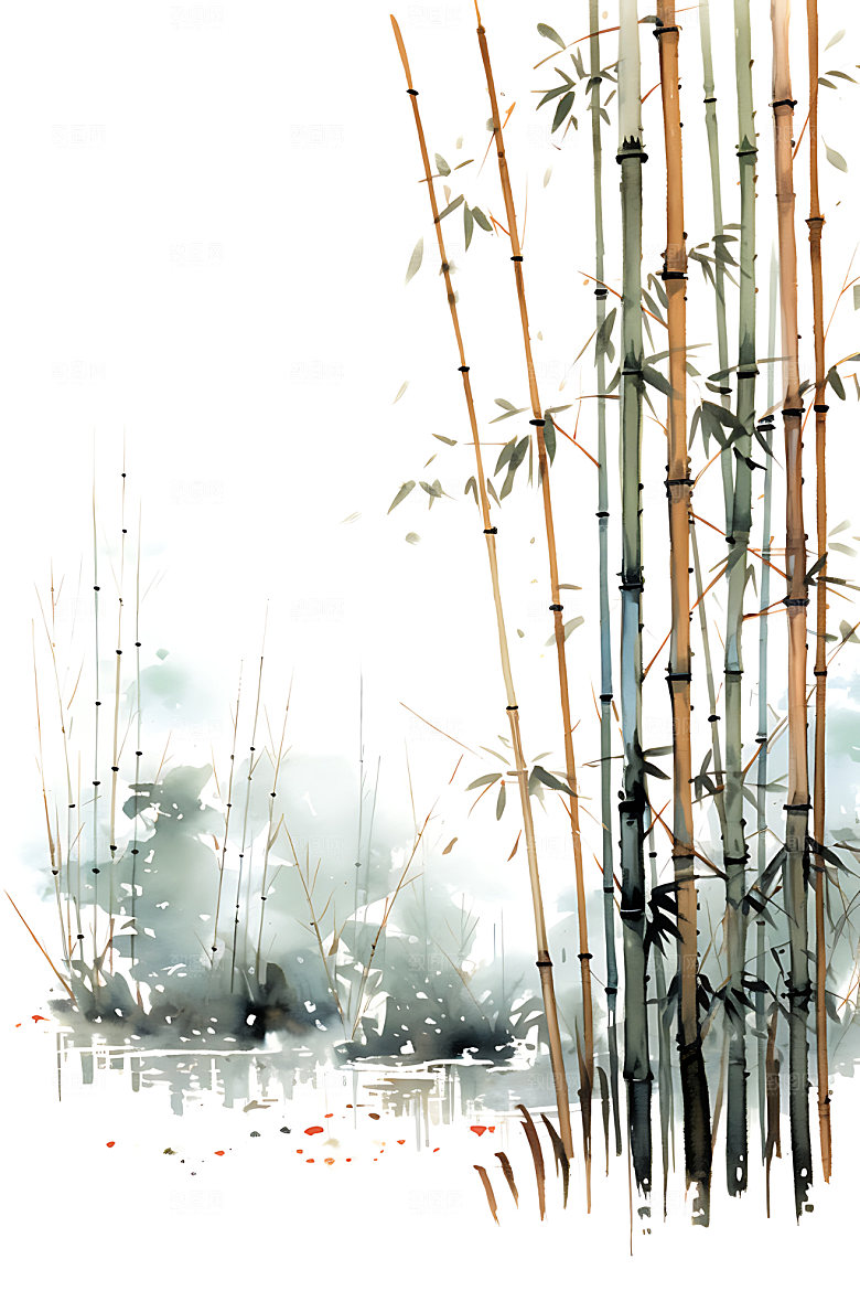 水墨竹林自然晕染插画