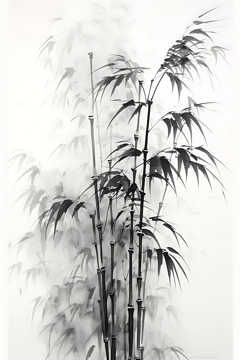 水墨竹林风光自然插画