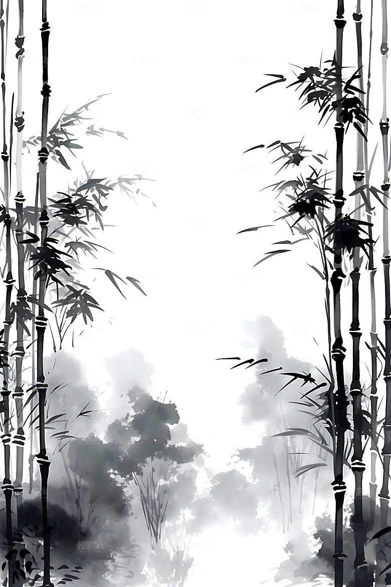 水墨竹林中国风自然插画