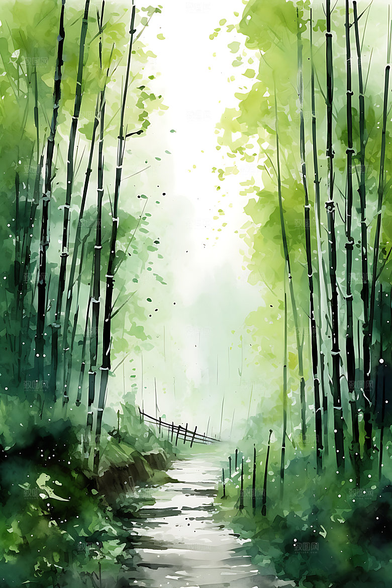水墨竹林自然国画插画