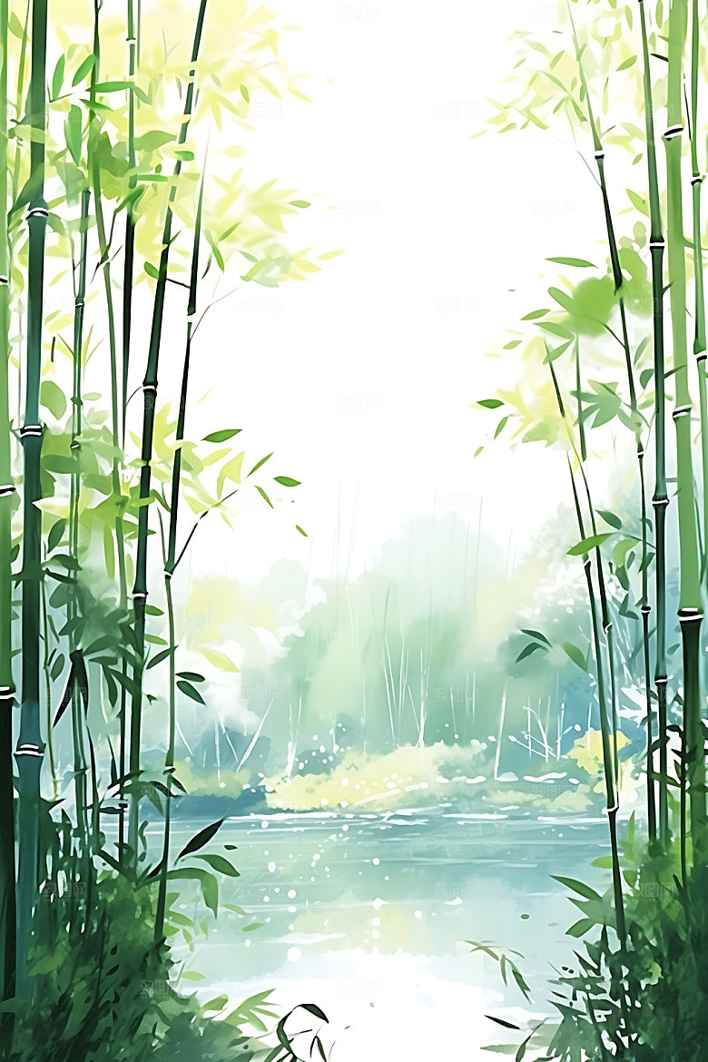 水墨竹林自然国画插画