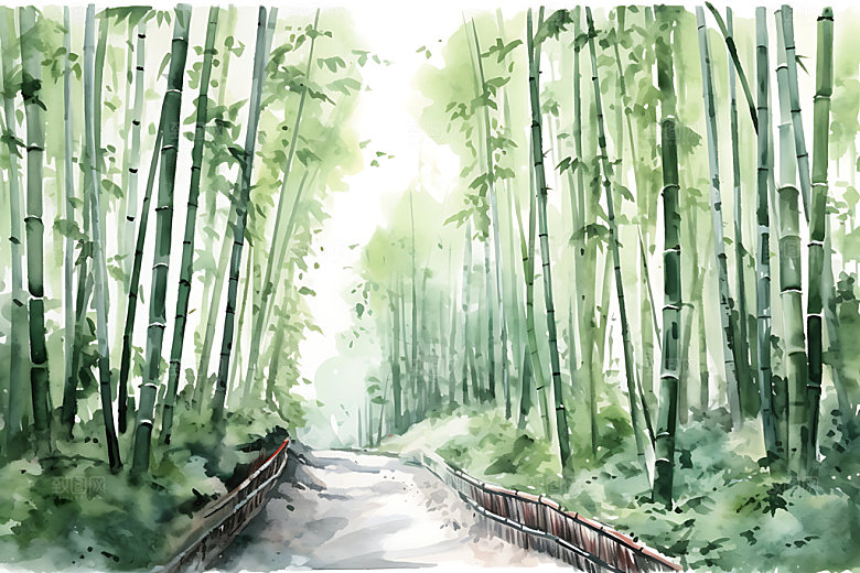 水墨竹林中国风国画插画