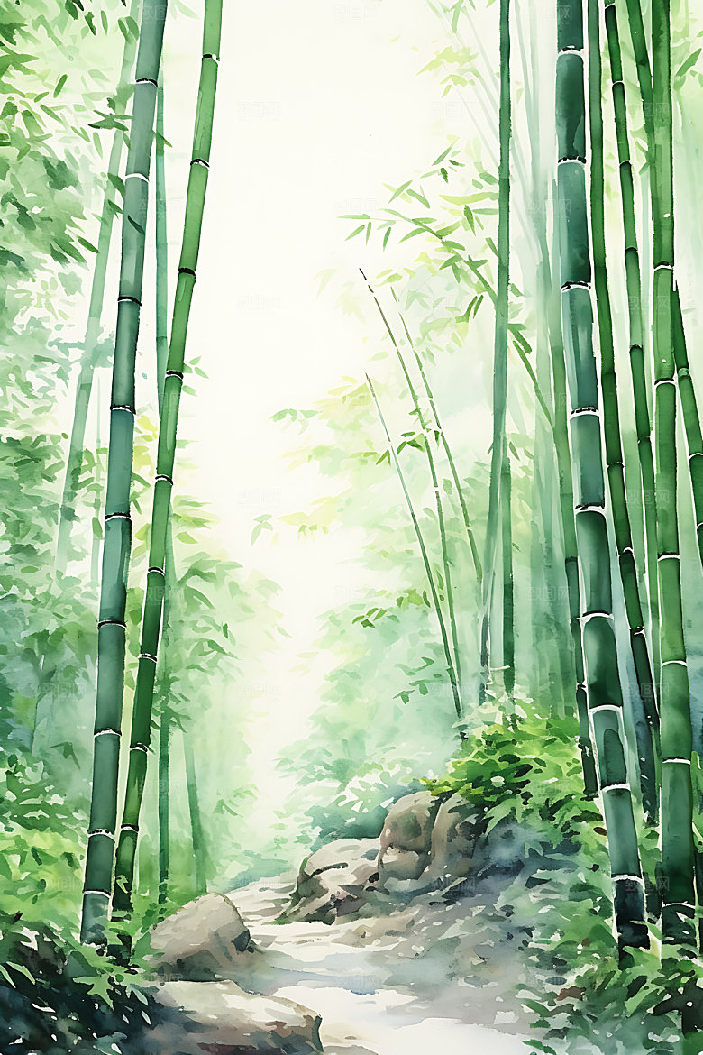 水墨竹林晕染国画插画