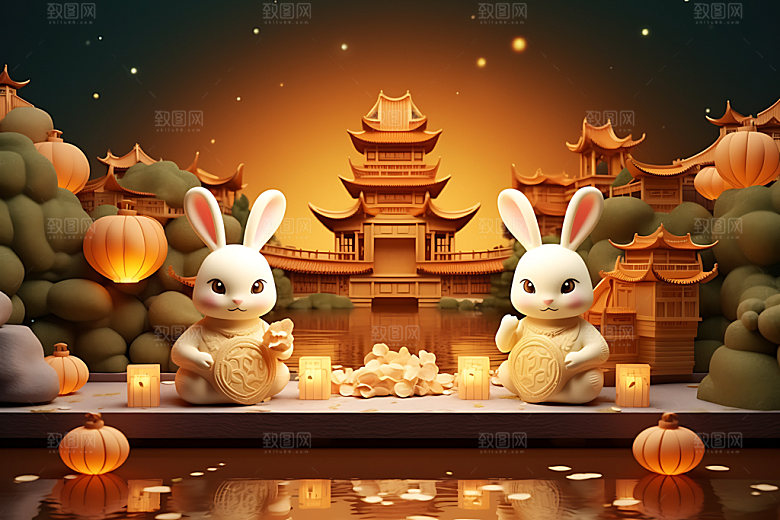中秋古建筑赏月3D模型