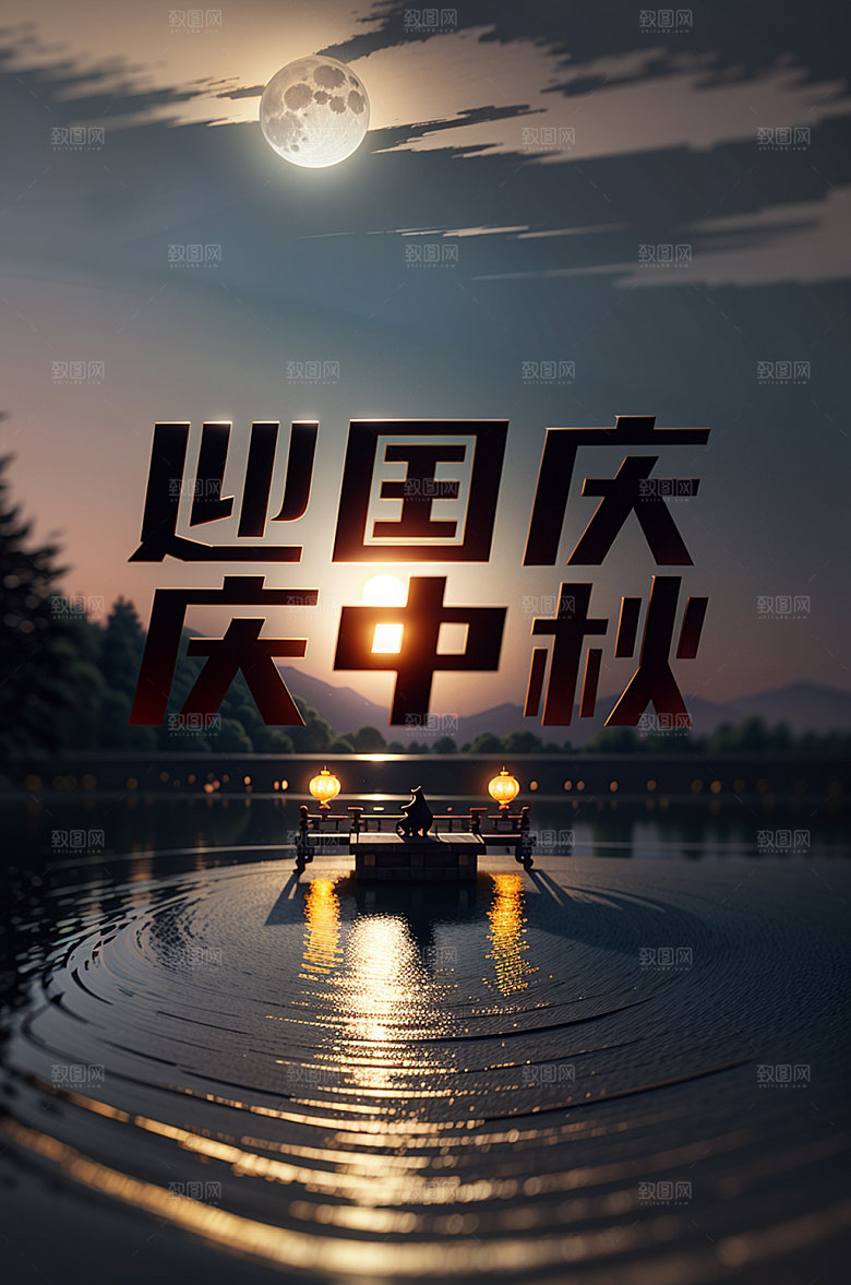 中秋国庆宣传节日艺术字