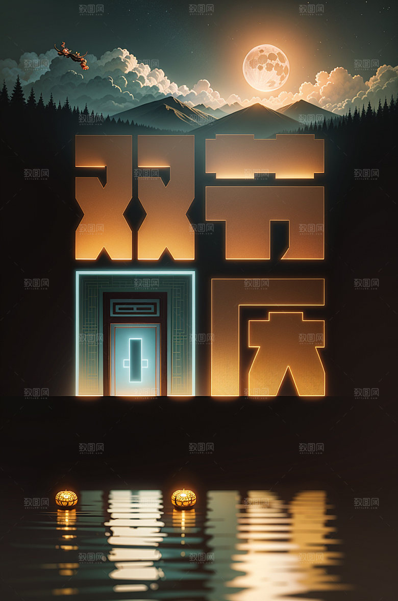 中秋国庆节日假日艺术字