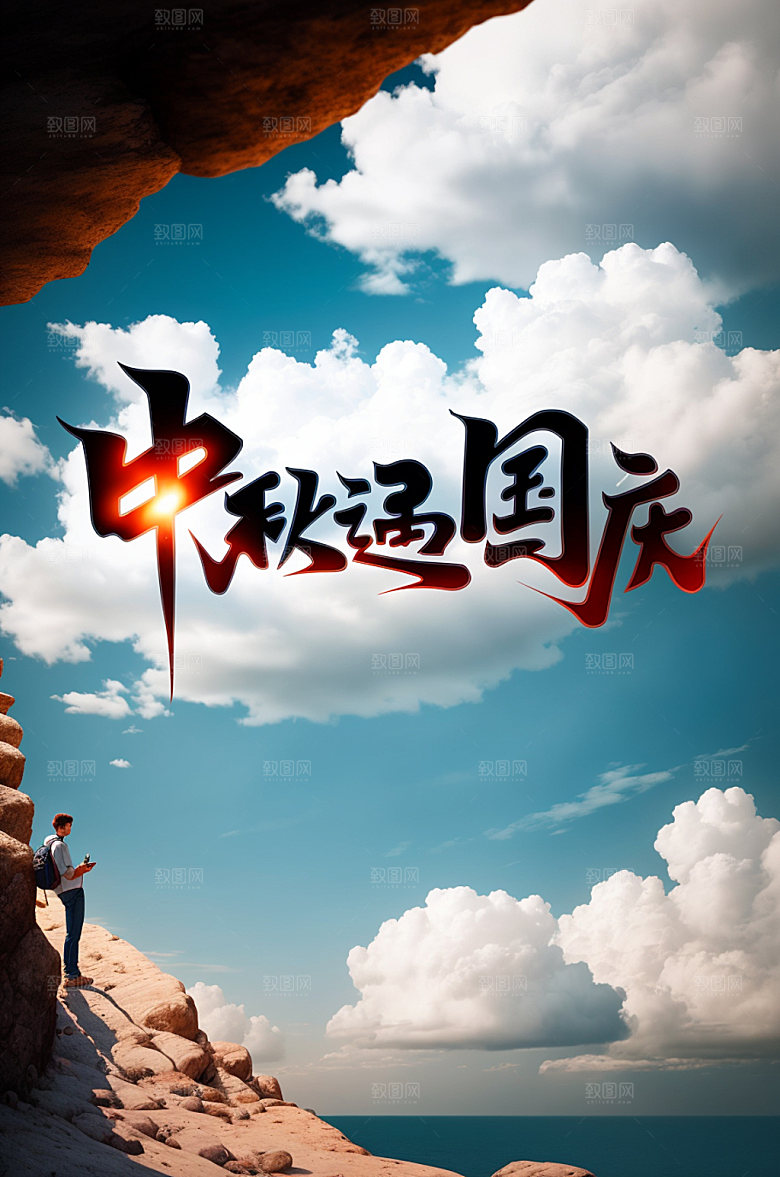 中秋国庆宣传假日艺术字