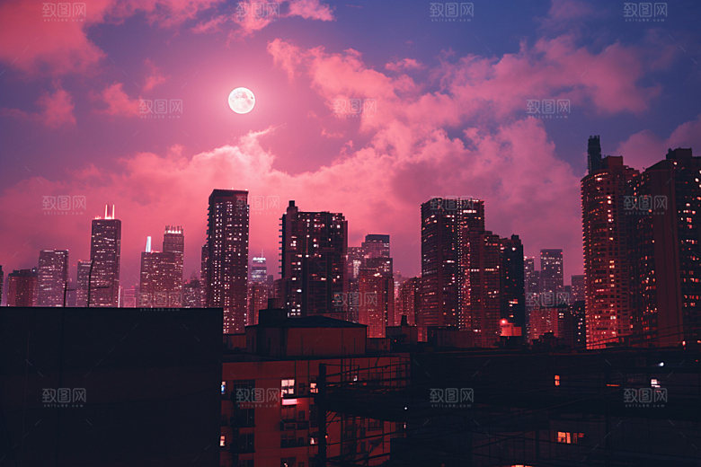 中秋城市科技感建筑插画