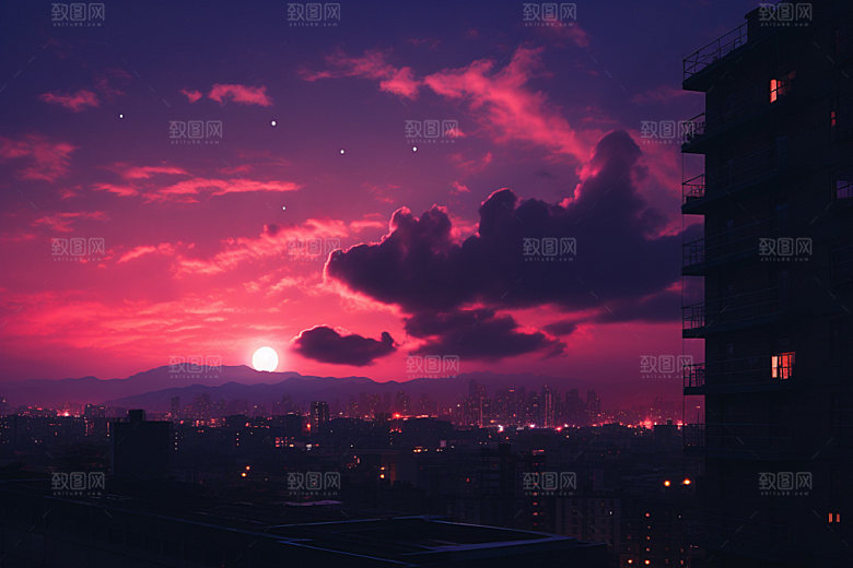 中秋城市时尚建筑插画