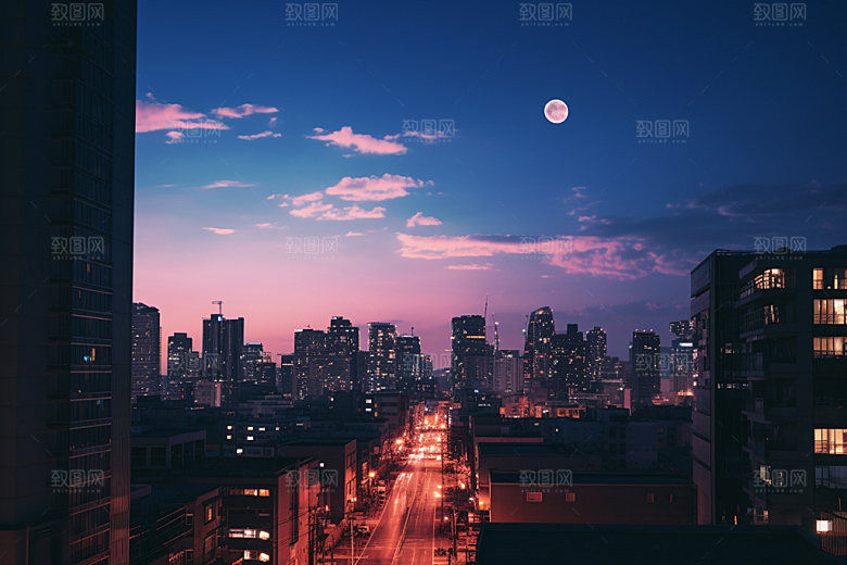 中秋城市未来都市插画