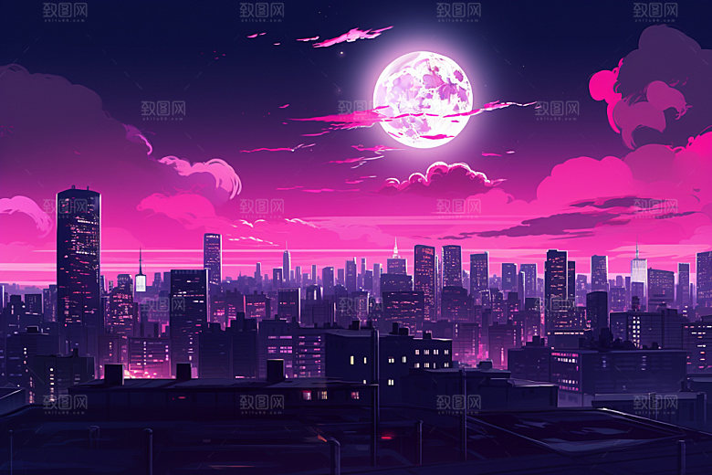 中秋城市元素建筑插画