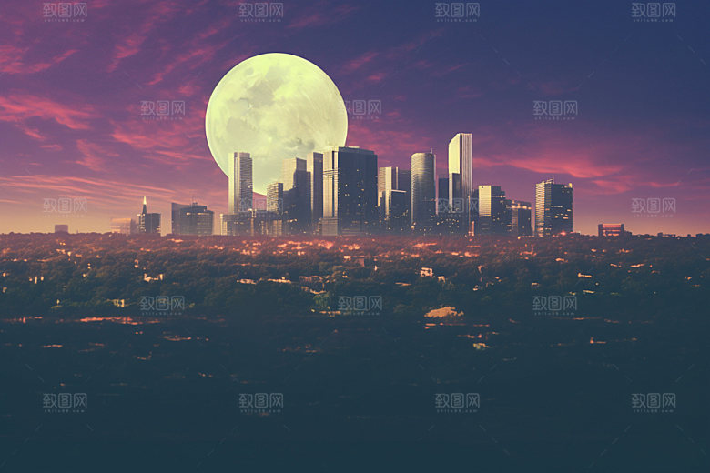 中秋城市时尚科技感插画