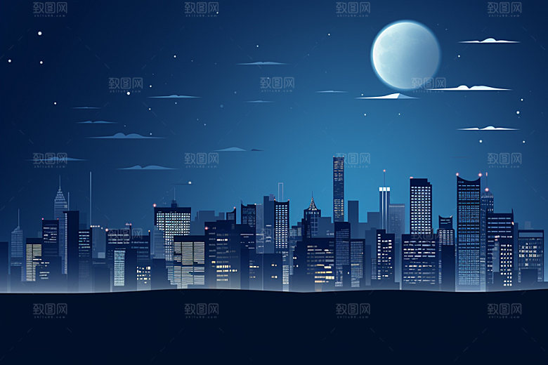 中秋城市时尚地标插画