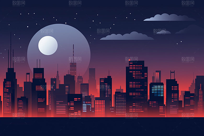 中秋城市时尚中国风插画