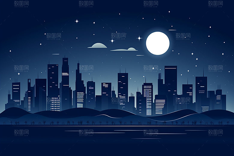 中秋城市元素都市插画