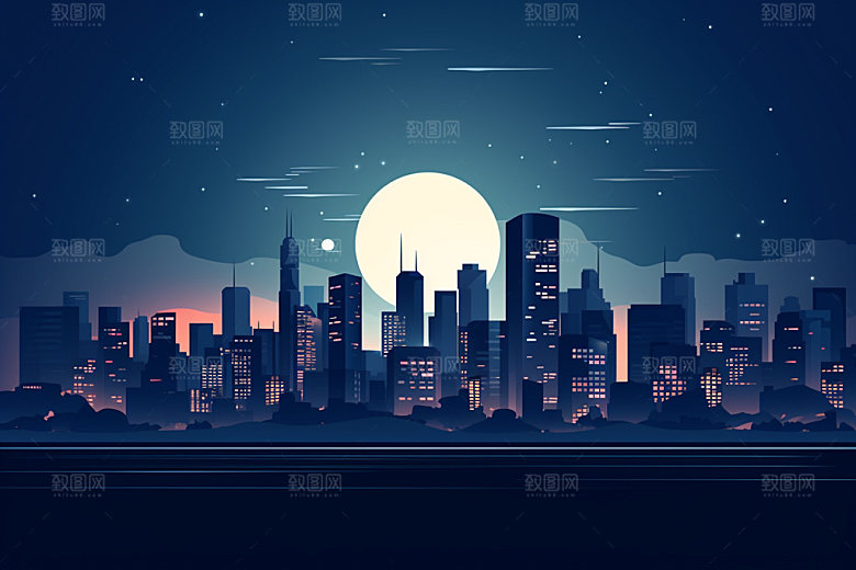 中秋城市元素时尚插画