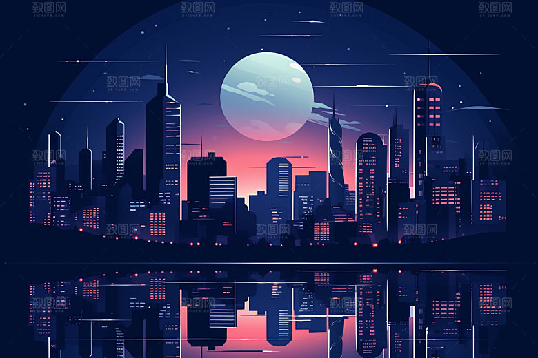 中秋城市时尚地标插画