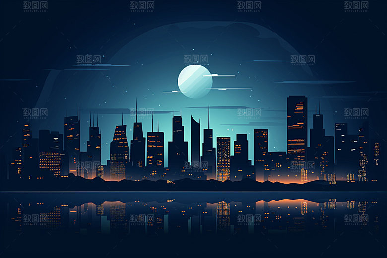 中秋城市地标中国风插画