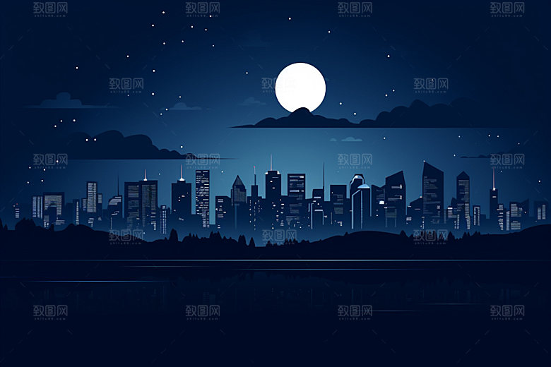 中秋城市时尚都市插画